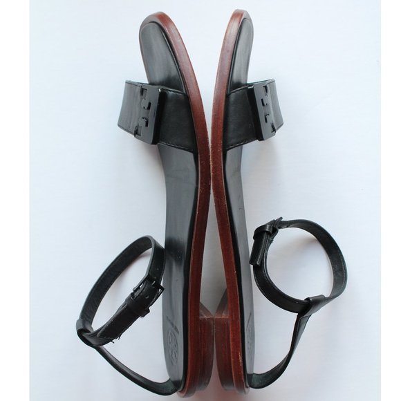 Tory Burch Gabrielle Sandal with Ankle Strap / Size 7.5 / Black Logo Leather - Picture 8 of 12